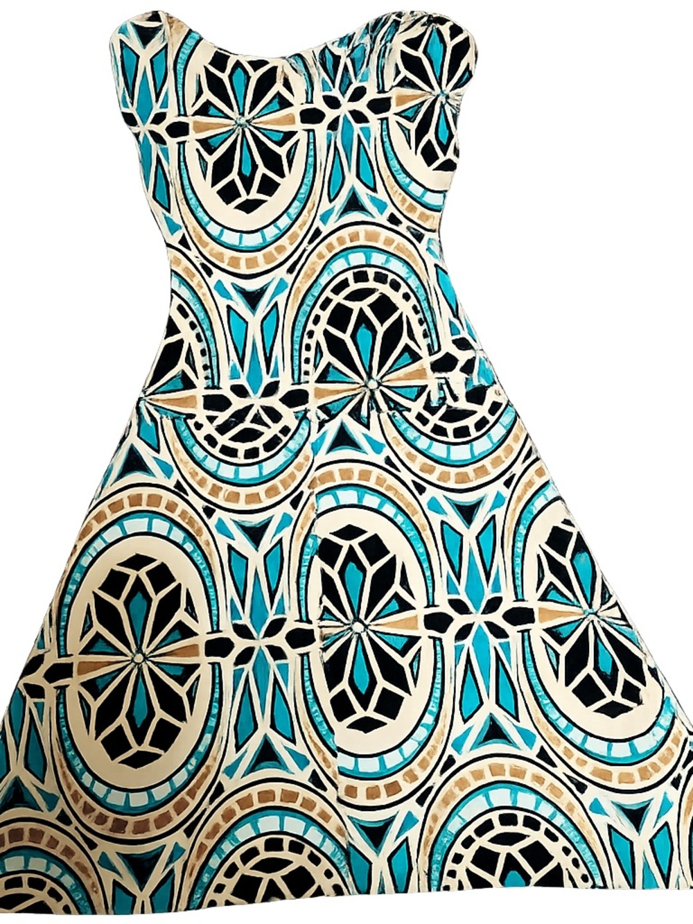 Womens Enfocus Studio Geometric Dress Blue Brown Cream Size 8